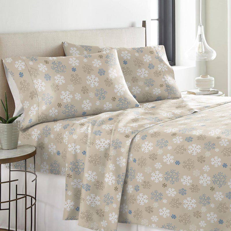 Pointehaven Flannel 170 GSM Sheet Set,Twin Snow Flakes Oatmeal - Image 2